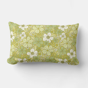 Pastel Green & Yellow Flower Pattern Lumbar Pillow