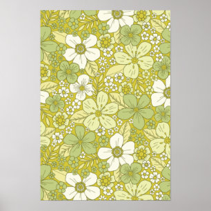 Pastel Green & Yellow Flower Pattern Poster