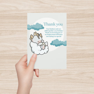 Pastel Grey Blue Cloudy Cute Sleeping Baby Dragon  Thank You Card
