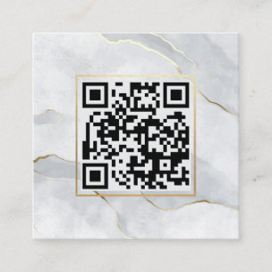Pastel Grey Gold Lines QR Code Minimalist Chic Square Business Card