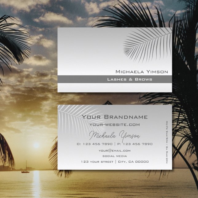 Pastel Grey Gradient Modern with Palm Leaf Simple Business Card (Creator Uploaded)