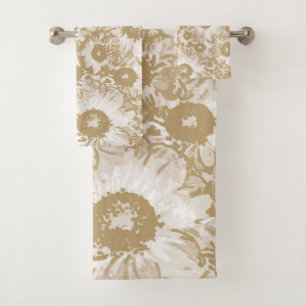 Pastel Grey Light Brown Floral Pattern Bath Towel Set