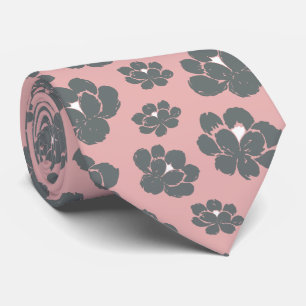 Pastel Grey Pink Floral Neck Tie