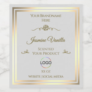 Pastel Grey Product Label with Gold Frame and Logo