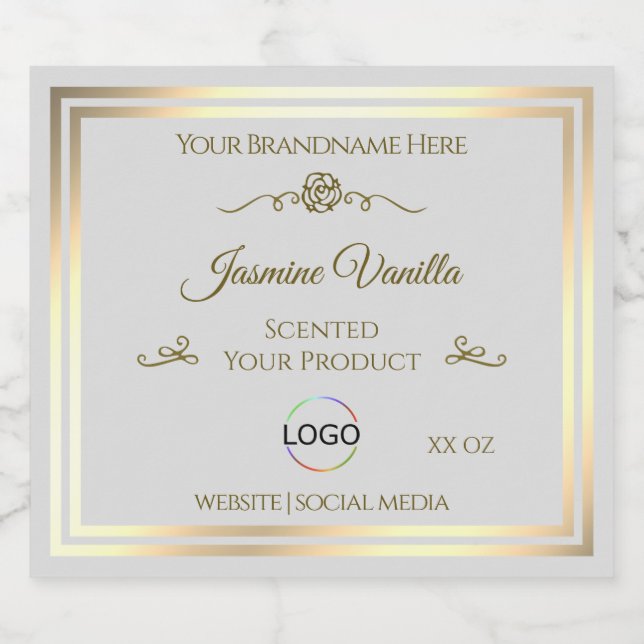 Pastel Grey Product Label with Gold Frame and Logo (Single Label)
