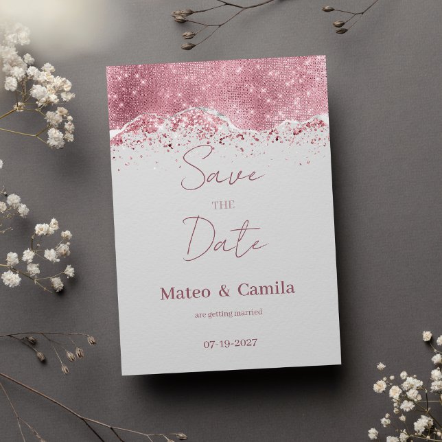 Pastel grey rose gold silver glitter Save the Date Invitation (Pastel gray rose gold silver glitter Save the Date)