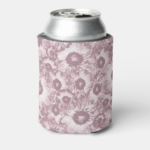 Pastel Grey Rose Pink Floral Pattern Can Cooler