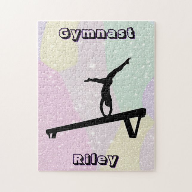 Pastel Gymnast Balance Beam Silhouette Jigsaw Puzzle (Vertical)