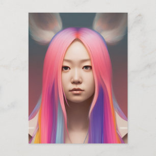 Pastel Hair Woman Postcard