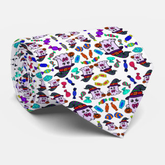 Pastel Halloween Candy & Cute Witch Ghosts Pattern Tie