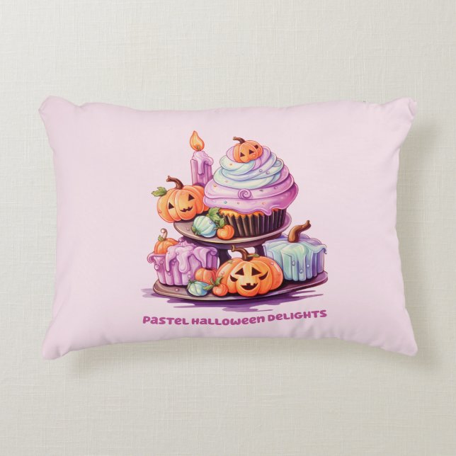 Pastel Halloween Delights – Enchanting Pastel Cake Accent Pillow (Front)