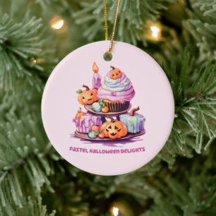Pastel Halloween Delights – Enchanting Pastel Cake Ceramic Ornament