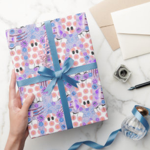 Pastel Halloween Floral Ghosts Wrapping Paper