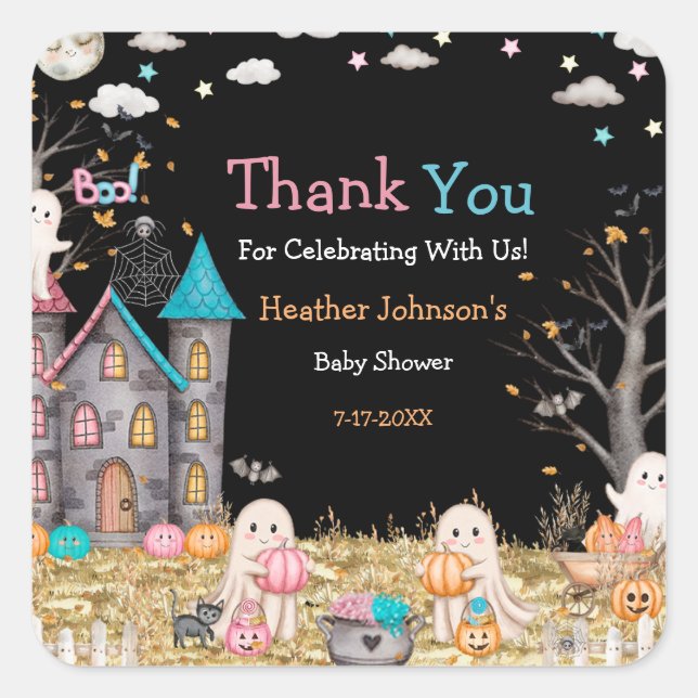 Pastel Halloween Gender Reveal Baby Shower Square Sticker (Front)