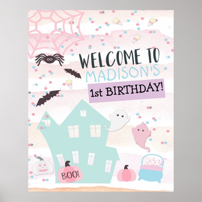 Pastel Halloween Ghost Birthday Welcome Sign (Front)