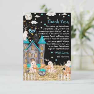 Pastel Halloween Little Boo Boy Baby Shower Thank You Card