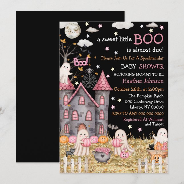 Pastel Halloween Little Boo Girl Baby Shower Invitation (Front/Back)