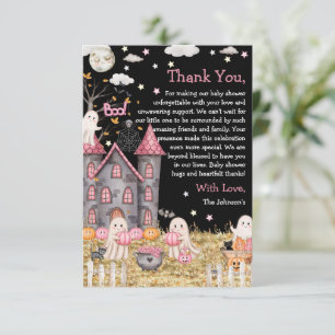 Pastel Halloween Little Boo Girl Baby Shower Thank You Card