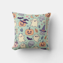 Pastel Halloween Pattern Ghost Pumpkin Bats Witch