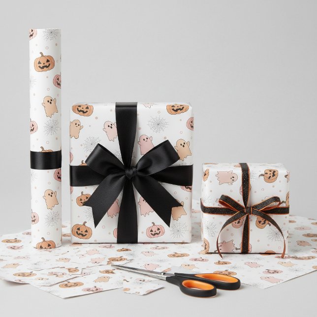Pastel Halloween Pumpkins Ghosts Pattern ID1326 Wrapping Paper (Creator Uploaded)