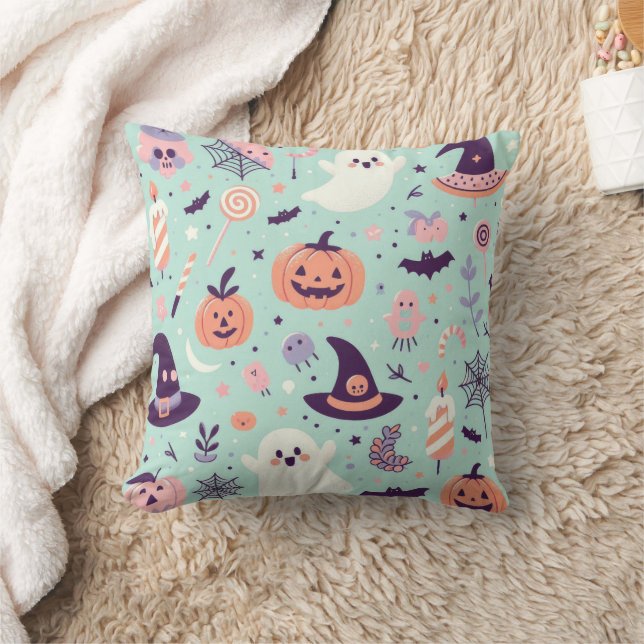 Pastel Halloween Spooky Pattern Throw Pillow (Blanket)