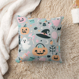 Pastel Halloween Spooky Pattern Throw Pillow