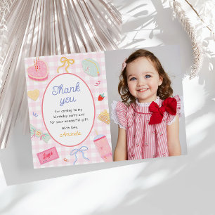 Pastel Hand Drawn Pretty Girl Birthday Party Photo Thank You Card