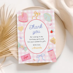 Pastel Hand Drawn Pretty Girl Birthday Party Thank You Card