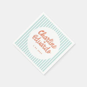 Pastel Handwriting Blue Stripe Retro Wedding  Napkin