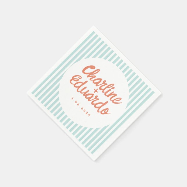 Pastel Handwriting Blue Stripe Retro Wedding  Napkin (Corner)