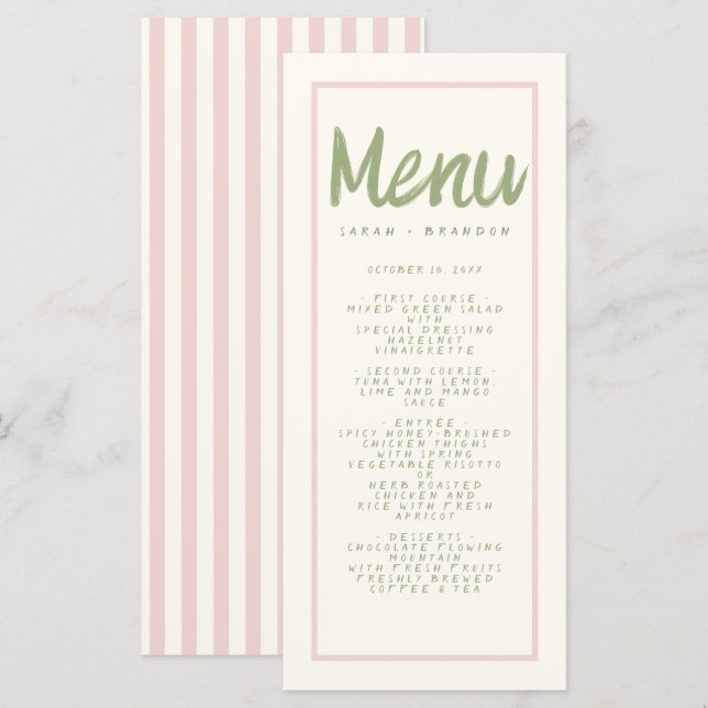 Pastel Handwriting Typography Retro Wedding Menu (Front/Back)