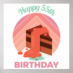 Pastel Happy 55th Birthday Party Cake Piece Poster