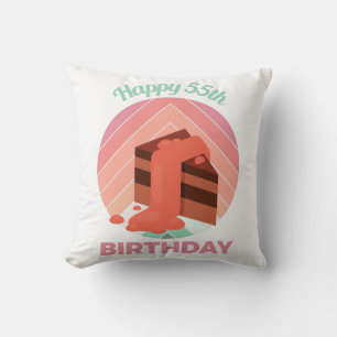 Pastel Happy 55th Birthday Party Cake Piece Throw Pillow