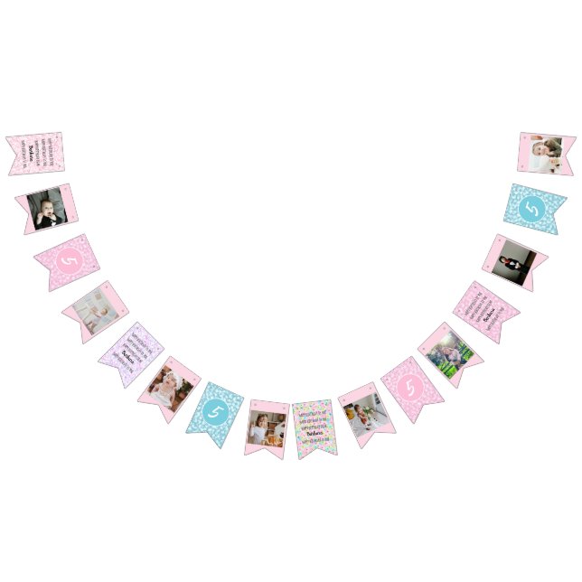 Pastel Happy Birthday to You Any Age 8 Photos Bunting Flags (All)