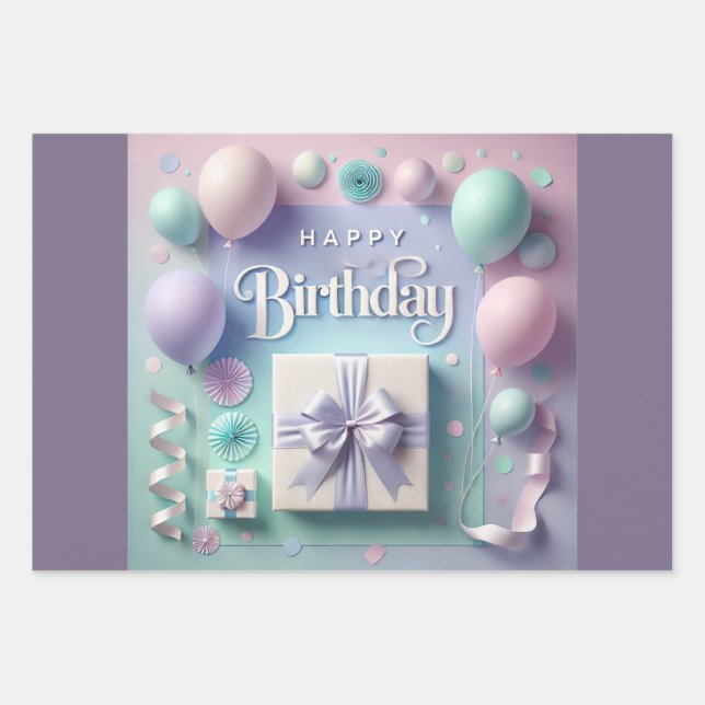 Pastel Happy Birthday Wrapper Papier (Devant 2)
