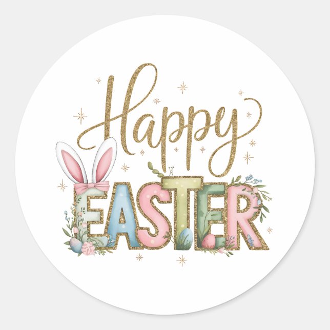 Pastel Happy Easter  Classic Round Sticker (Front)