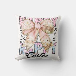 Pastel Happy Easter Coquette Bow Throw Pillow