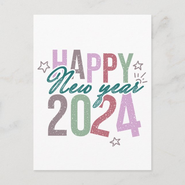 Pastel Happy New Year 2024 Postcard (Front)