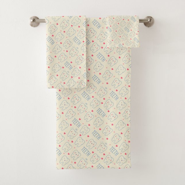 Pastel Happy Teeth Pattern Bath Towel Set (Insitu)