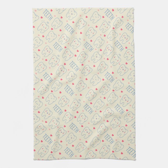 Pastel Happy Teeth Pattern Kitchen Towel (Vertical)
