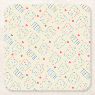 Pastel Happy Teeth Pattern Square Paper Coaster