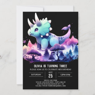 Pastel Happy Triceratops Birthday Invitation