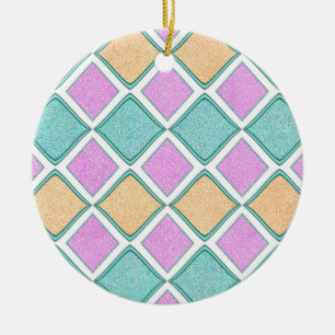 Pastel Harlequin Prism Diamond Pattern Ceramic Ornament