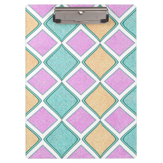  Pastel Harlequin Prism Diamond Pattern Clipboard (Front)