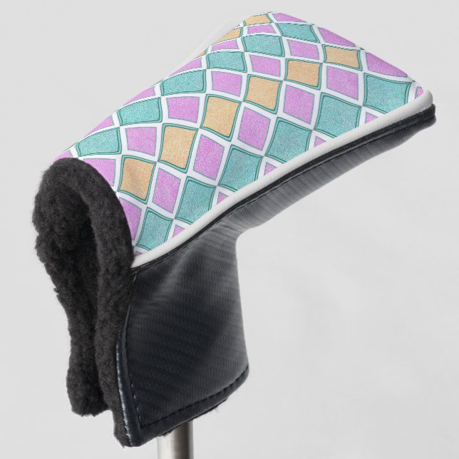  Pastel Harlequin Prism Diamond Pattern Golf Head Cover (3/4 Front)
