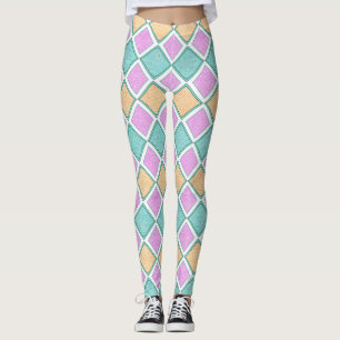  Pastel Harlequin Prism Diamond Pattern Leggings