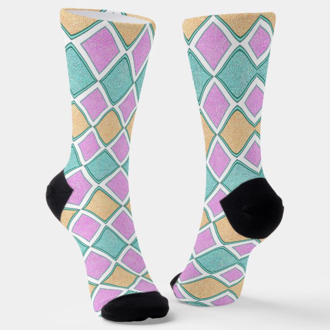  Pastel Harlequin Prism Diamond Pattern Socks (Angled)