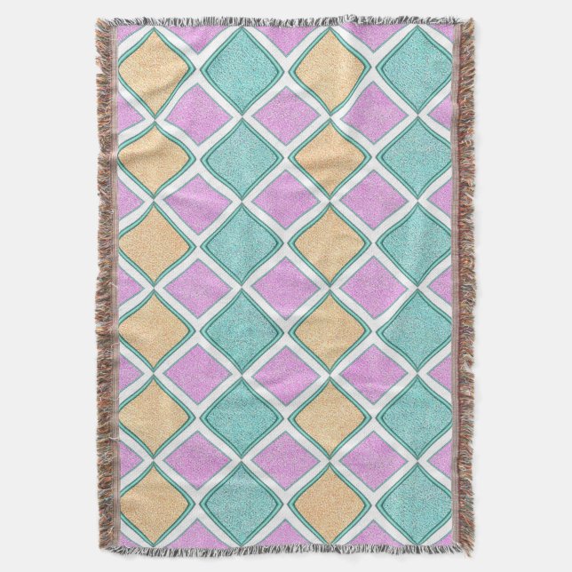 Pastel Harlequin Prism Diamond Pattern Throw Blanket (Front Vertical)