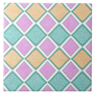Pastel Harlequin Prism Diamond Pattern Tile