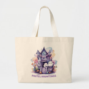 Pastel Hauntings – Cute Pastel Purple House Large Tote Bag